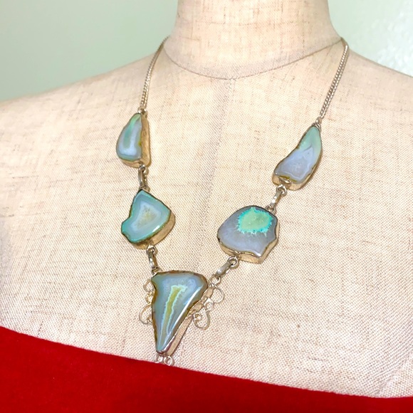 Vintage Jewelry - 🖤RARE COLOR💕agate silver necklace